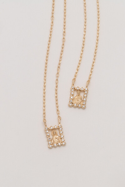 Foto Colar Escapulário Zircônia Banho Ouro 18k