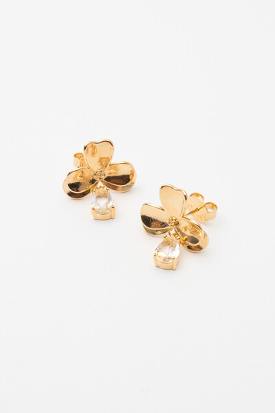 FotoBrinco Flor Gota Cristal Banho Ouro 18K