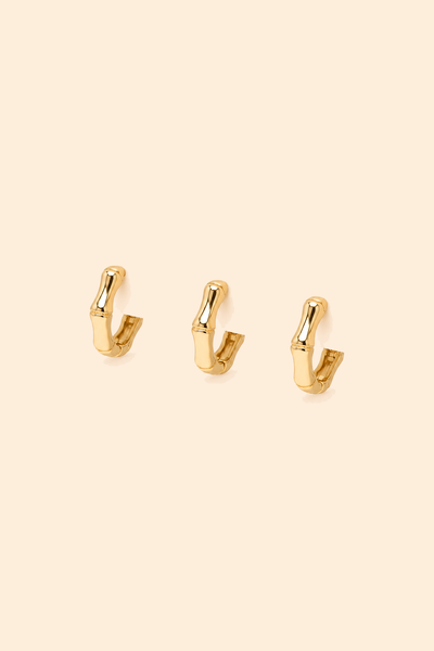 Foto Brinco Trio Argola Bambu Banho Ouro 18K