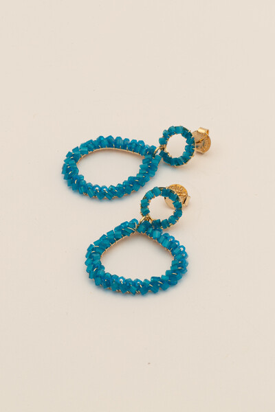 Foto Brinco Dourado Oval Vidrilho Azul