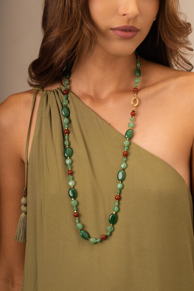 Foto Colar Longo Jardins Agatha Verde Banho Ouro 18K