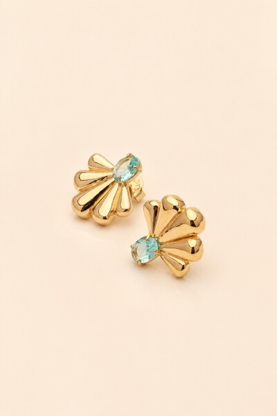 Foto Brinco Splash Oval Aqua Banho Ouro 18K