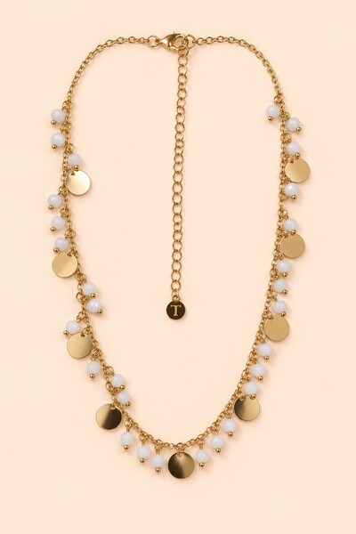 Foto Colar Choker Dourado Plaquinhas Cristais Off White