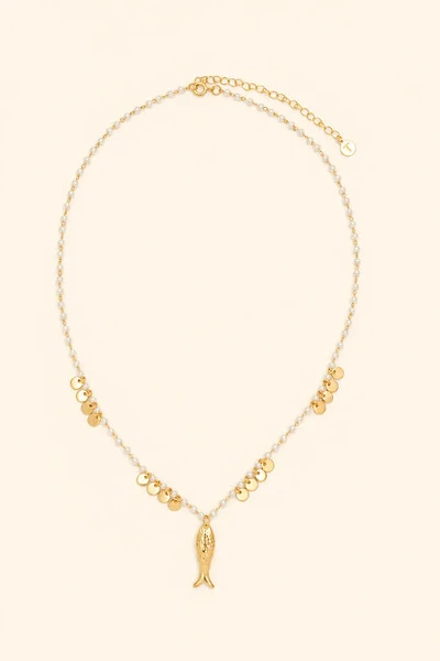 Foto Colar Peixe Dourado Pérolas Plaquinhas