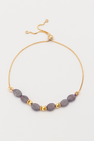 Foto Pulseira Luna Jade Lilás Banho Ouro 18K