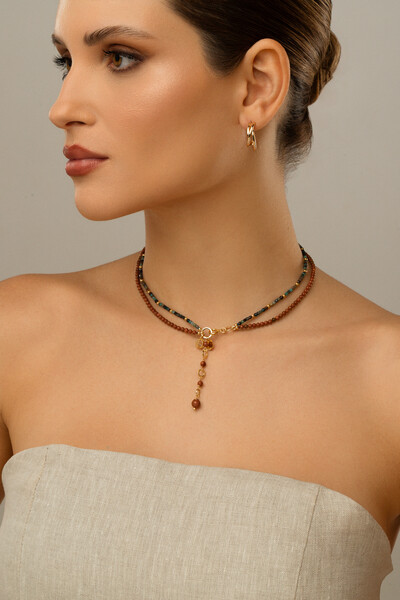 Foto Colar Choker Duplo Atacama Turquesa Gold Stone Banho Ouro 18k