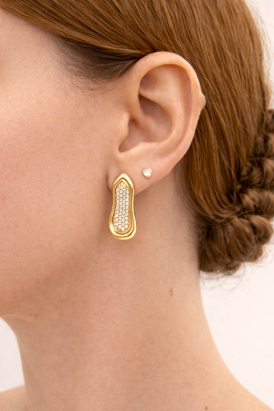 Foto Brinco Orgânico Placa Zircônia Banho Ouro 18K