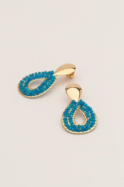 Foto Brinco Dourado Gota Vidrilho Azul