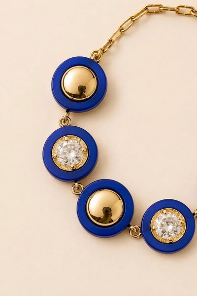 Foto Pulseira Dourada Resina Azul Zircônia Cristal