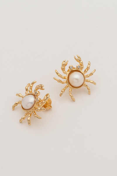 Foto Brinco Caranguejo Pérola Natural Banho Ouro 18K