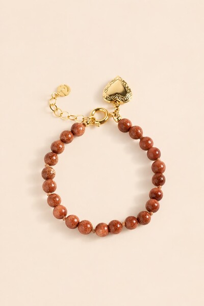 Foto Pulseira Goldstone Relicário Coração Banho Ouro 18K