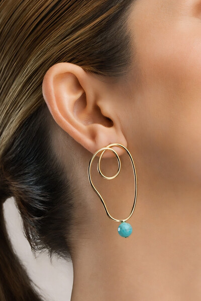 Foto Brinco Dourado Orgânico Bola Turquesa