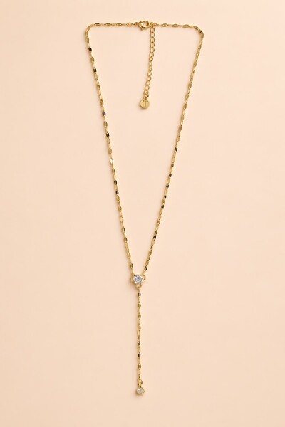 Foto Colar Gravata Zircônia Cristal banho Ouro 18K