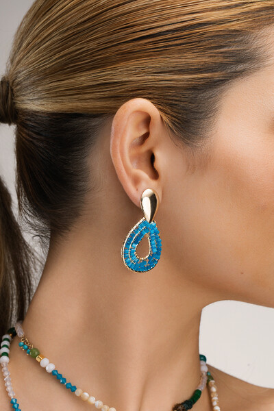 Foto Brinco Dourado Gota Vidrilho Azul