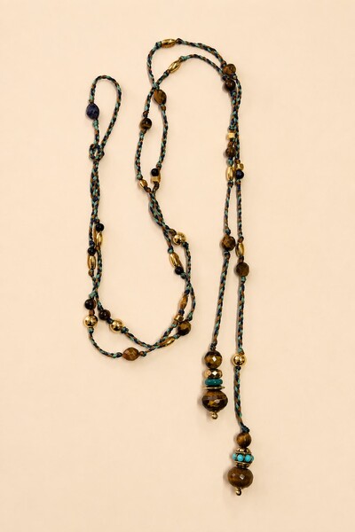 Foto Colar Gravata Boho Dream Olho de Tigre Banho Ouro 18K