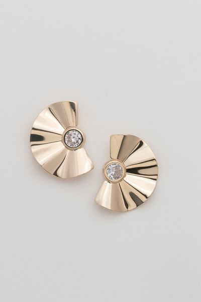 Foto Brinco Dourado Leque Zircônia