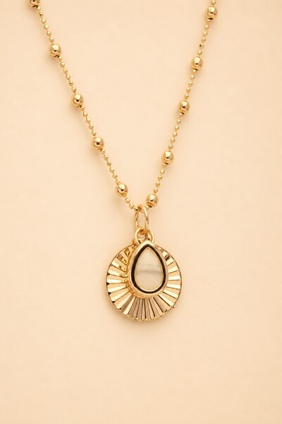 Foto Colar Bolinha Dourado Placa Gota Resina