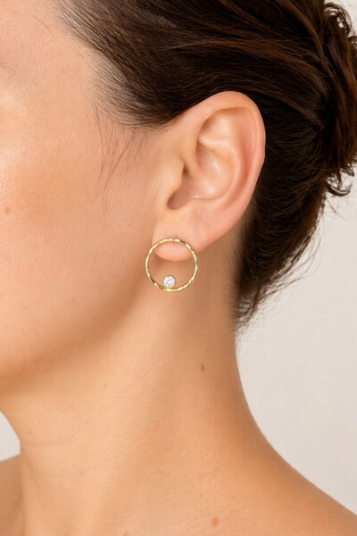 Foto Brinco Aro Orgânico Zircônia Banho Ouro 18K