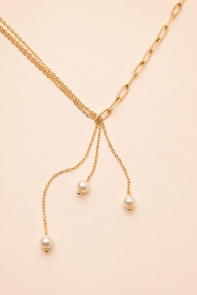 Foto Colar Dourado Elo com Pérolas