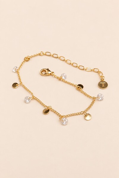 Foto Pulseira Plaquinhas e Zircônias Banho Ouro 18K