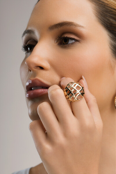 Foto Anel Esfera Vazada Banho Ouro 18K