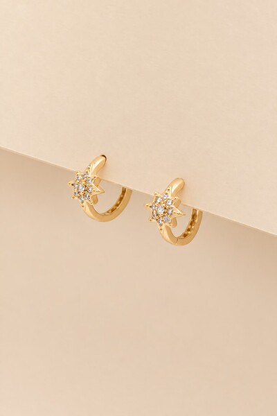 Foto Brinco Argola Sol Zircônia Banho Ouro 18K