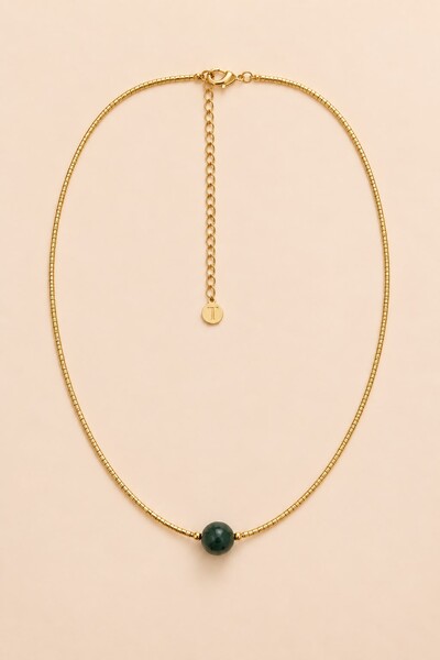 Foto Colar Dourado Biarritz Canutilhos Jade Verde