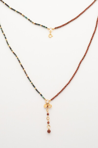FotoColar Choker Duplo Atacama Turquesa Gold Stone Banho Ouro 18k