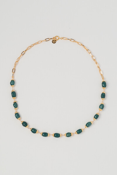 Foto Colar Dawn Jade Azul Banho Ouro 18K