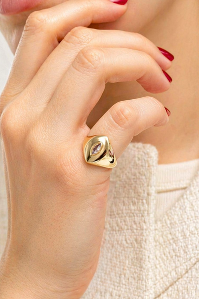 Foto Anel Dedinho Zircônia Navete Banho Ouro 18K