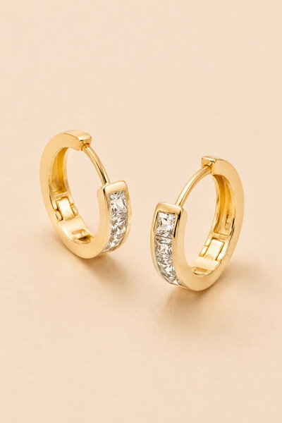 Foto Brinco Argola Zircônia Filete Banho Ouro 18k