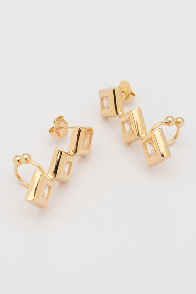 Foto Brinco Earcuff Dourado Formas Zircônia