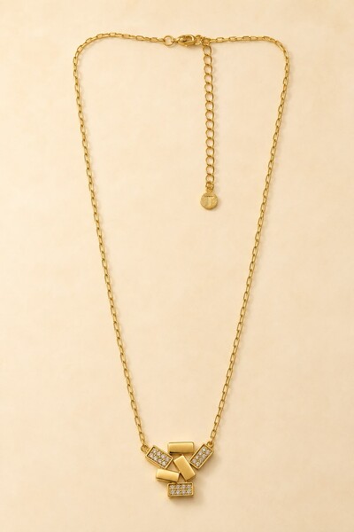 Foto Colar Dourado Retângulos Zircônia Cristal