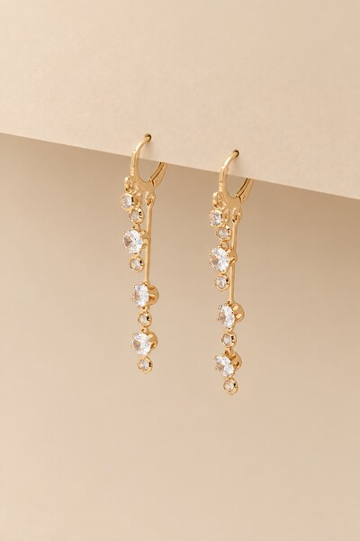 Foto Brinco Palito Cascata Zircônia Banho Ouro 18K