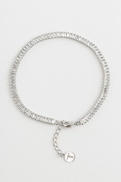 Foto Pulseira Prateada Zircônia Mini Baguete
