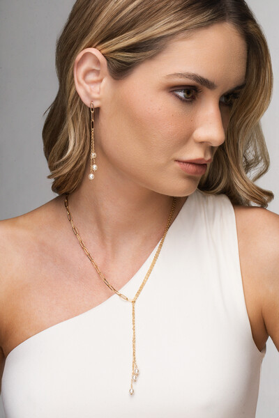 FotoBrinco Dourado Elo com Pérolas