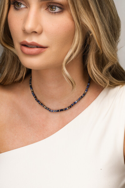 Foto Colar Choker Lápis Lazuli Banho Ouro 18K