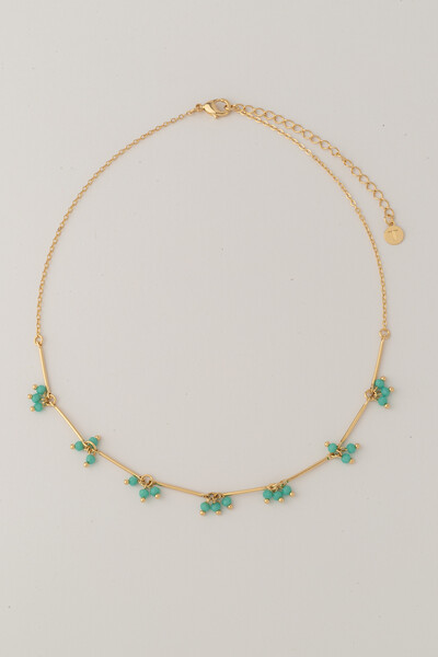 FotoColar Choker Dourado Palitos Cachos Cristal Azul