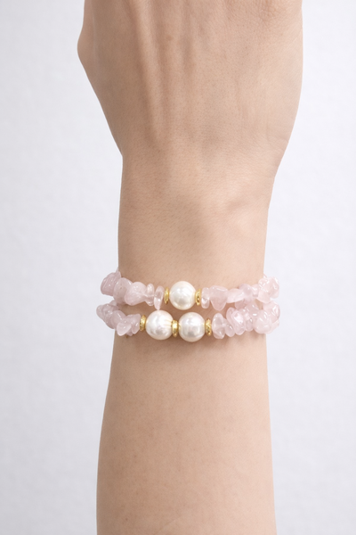 Foto Pulseira Dupla Cascalho Pérola Natural Banho Ouro 18K