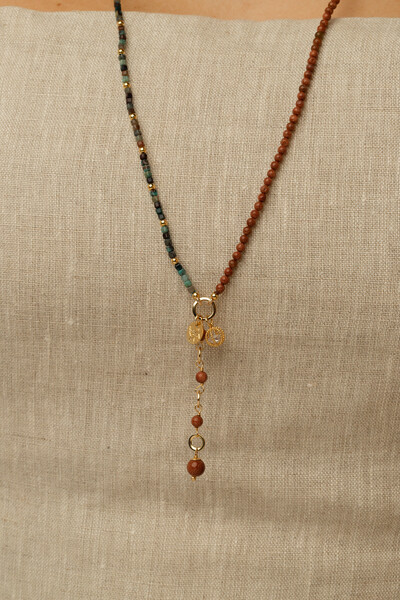 FotoColar Choker Duplo Atacama Turquesa Gold Stone Banho Ouro 18k