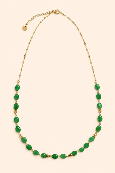 Foto Colar Luna Jade Verde Banho Ouro 18K