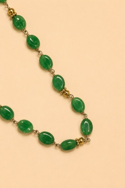 Foto Colar Luna Jade Verde Banho Ouro 18K