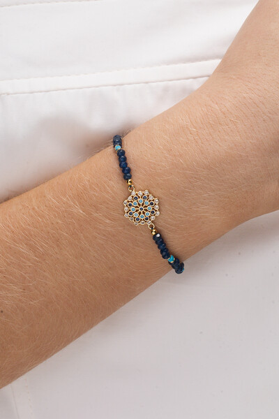 Foto Pulseira Boho Jade Marinho Banho Ouro 18K