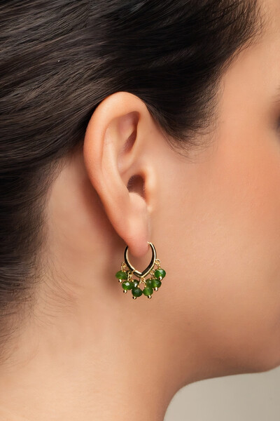 Foto Brinco Argola Cachinho Jade Oliva Banho Ouro 18K