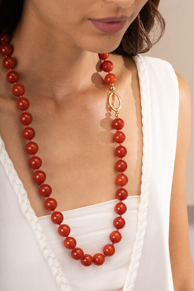 Foto Colar Longo Mavie Jade Terracota Banho Ouro 18K