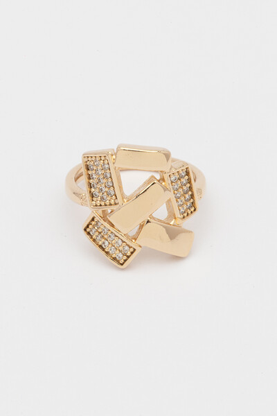 FotoAnel Dourado Retângulos Zircônia Cristal