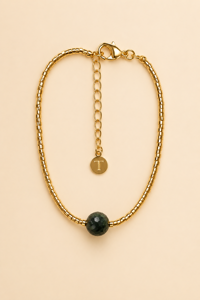 Foto Pulseira Dourada Biarritz Canutilhos Jade Verde