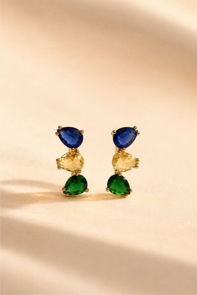 Foto Brinco Dourado Earcuff Brasil Cristais Color