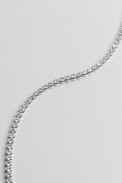Foto Colar Prateado Choker Zircônia Redonda