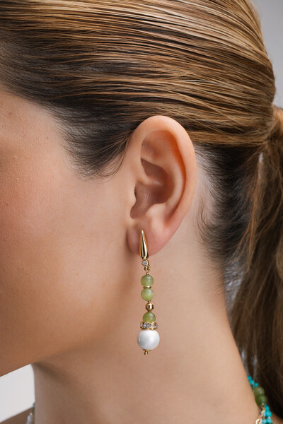 Foto Brinco Olho de Gato Verde Banho Ouro 18K